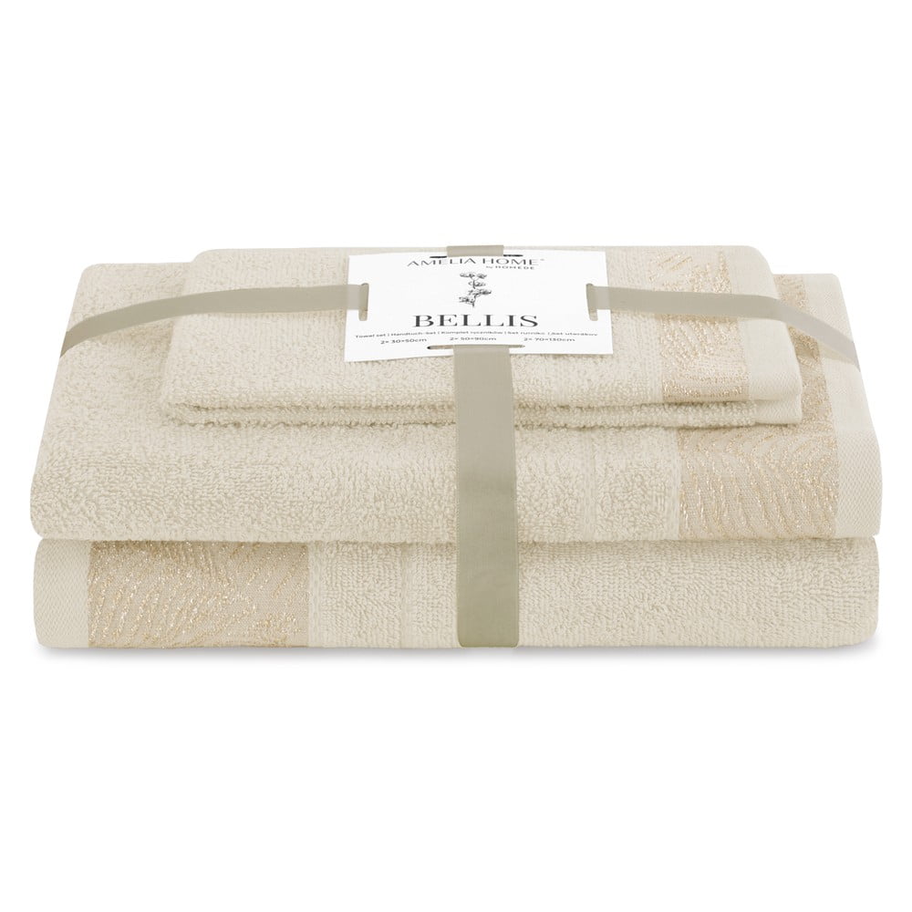 Bézs frottír pamut törölköző és fürdőlepedő készlet 3 db-os Bellis – Restilo