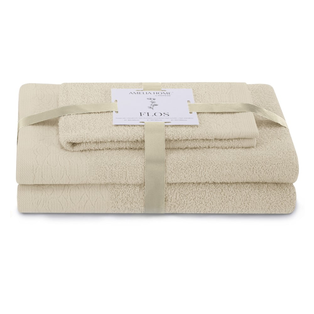 Bézs frottír pamut törölköző és fürdőlepedő készlet 3 db-os Flos – Restilo