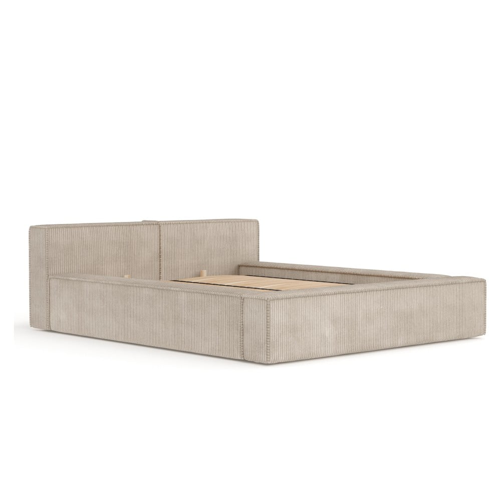 Bézs kárpitozott ágyneműtartós franciaágy ágyráccsal 160x200 cm Voliera – Maison de Rêve