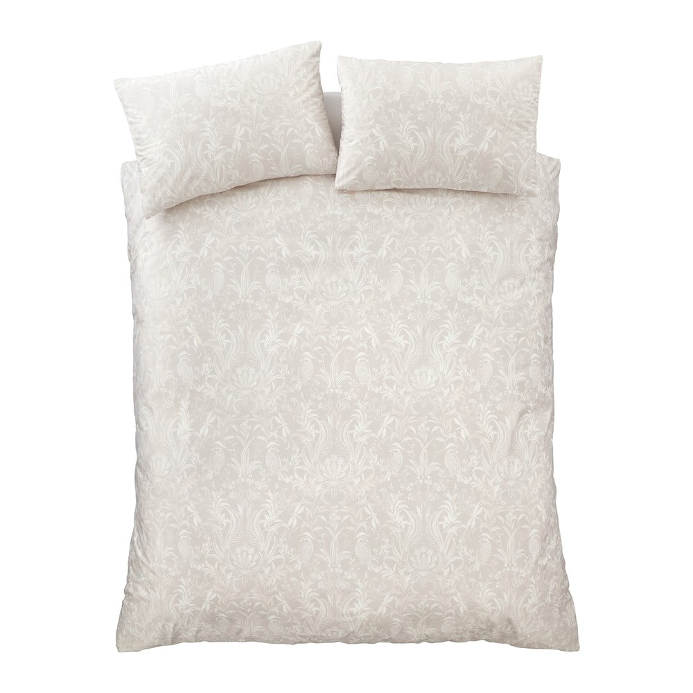 Bézs kétszemélyes bársony ágyneműhuzat 200x200 cm Bridgerton Regal Birds – Catherine Lansfield