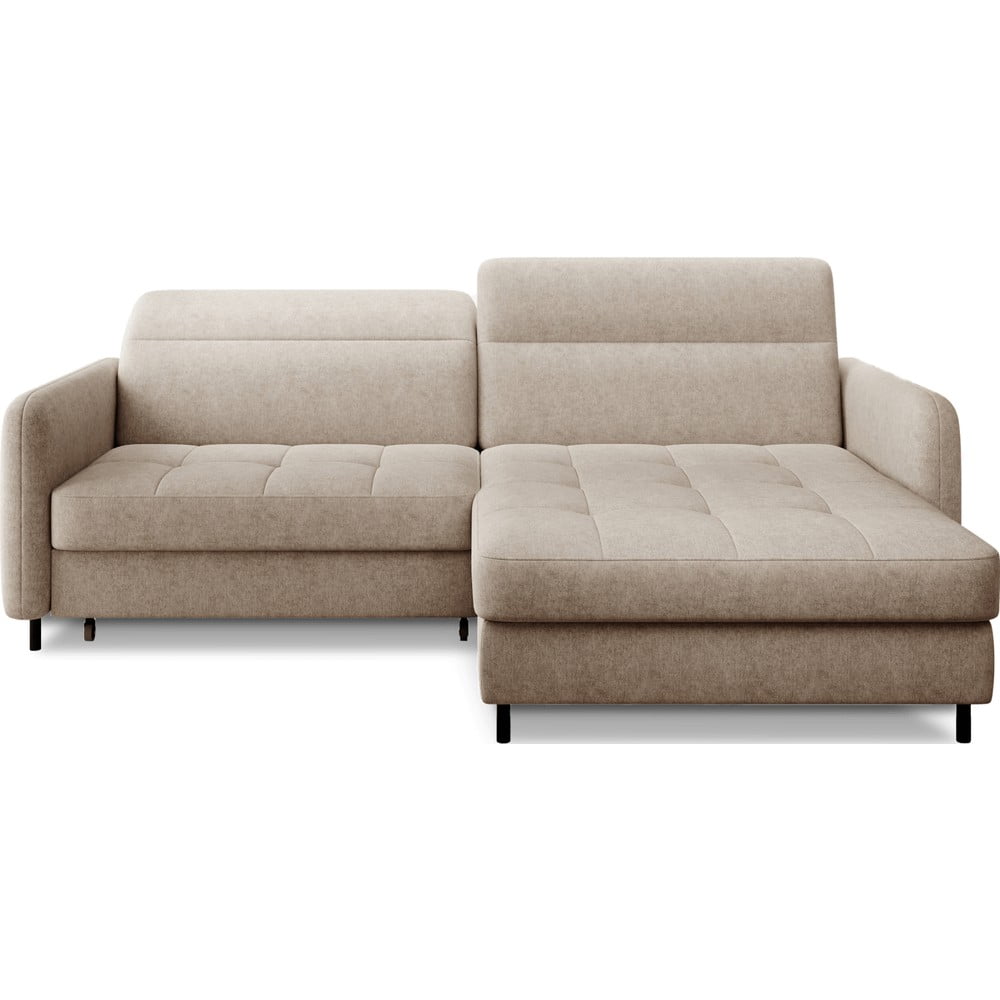 Bézs zsenília kinyitható-tárolóhelyes sarokkanapé (jobb oldali-heverő résszel) Gomsi – ELTAP