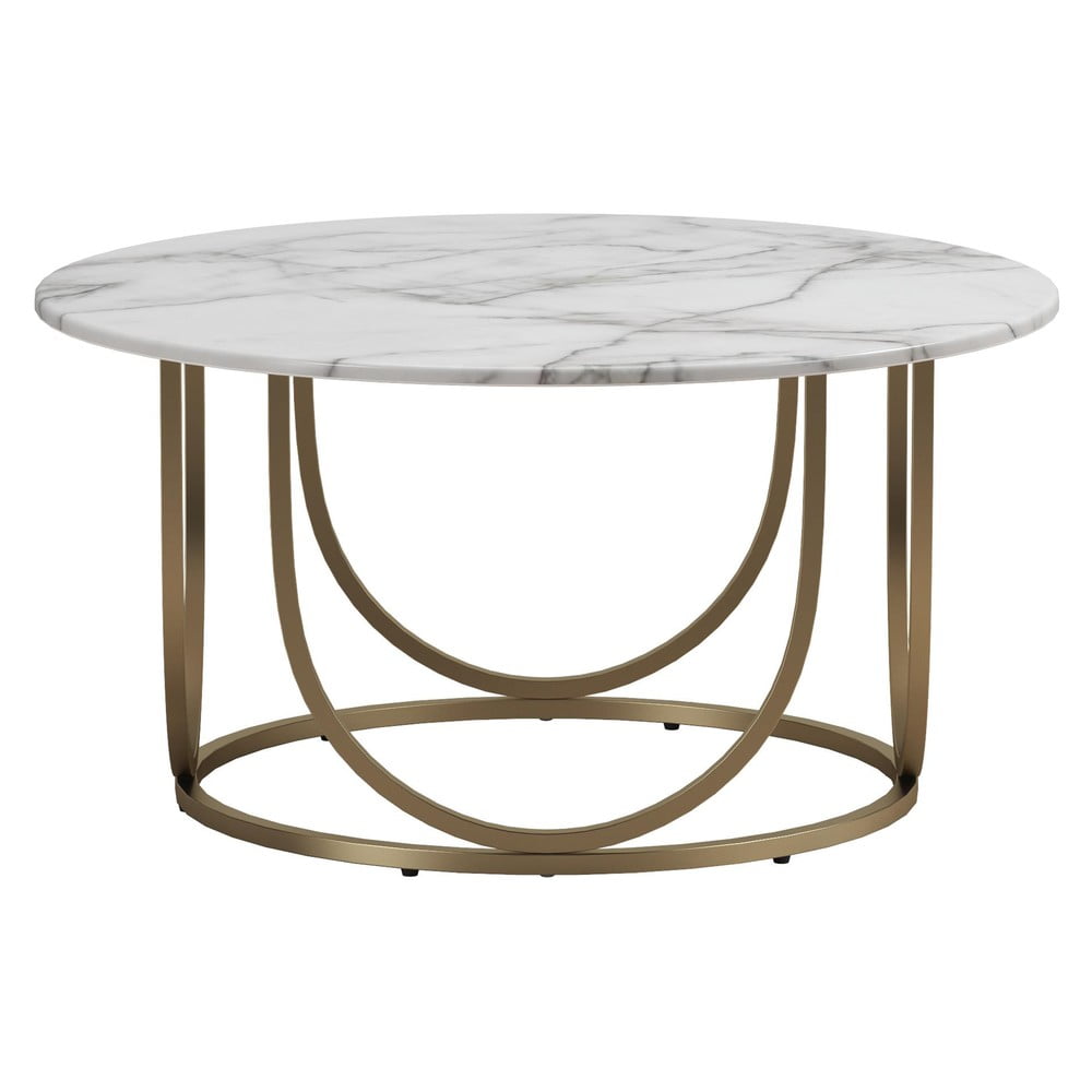 Fehér-aranyszínű kerek dohányzóasztal márvány dekorral ø 79 cm Gwyneth – CosmoLiving by Cosmopolitan