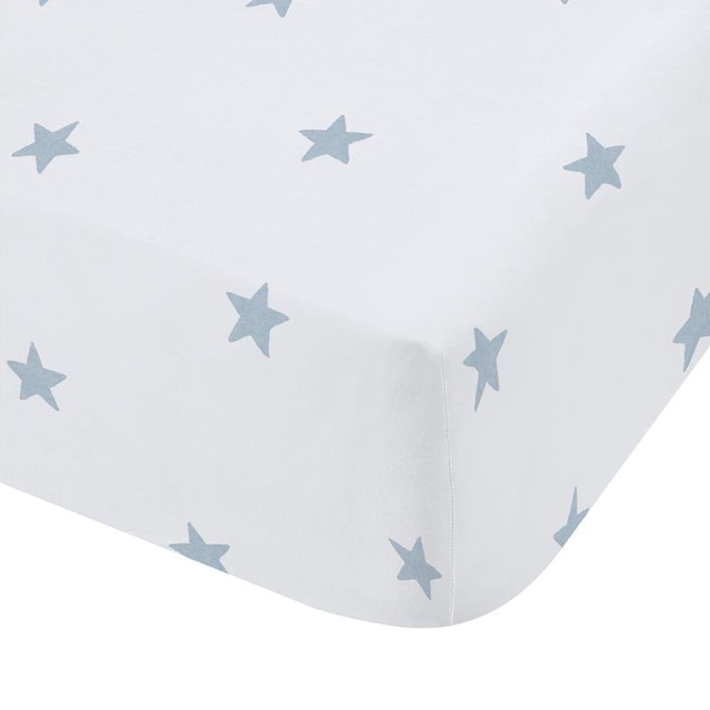 Fehér-kék gumis kétszemélyes pamut gyerek lepedő 135x190 cm Mini Star & Stripes – Bianca