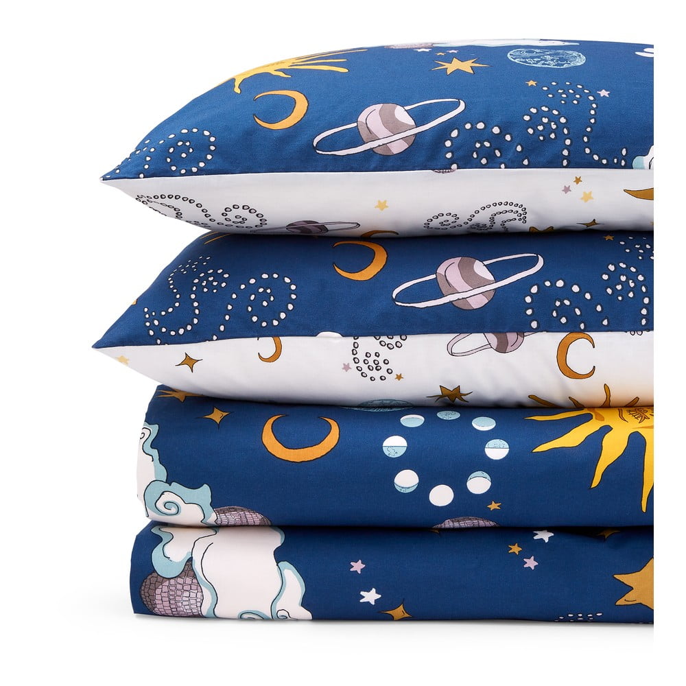 Fehér-kék kétszemélyes pamut ágyneműhuzat 200x200 cm Disco Space – Their Nibs