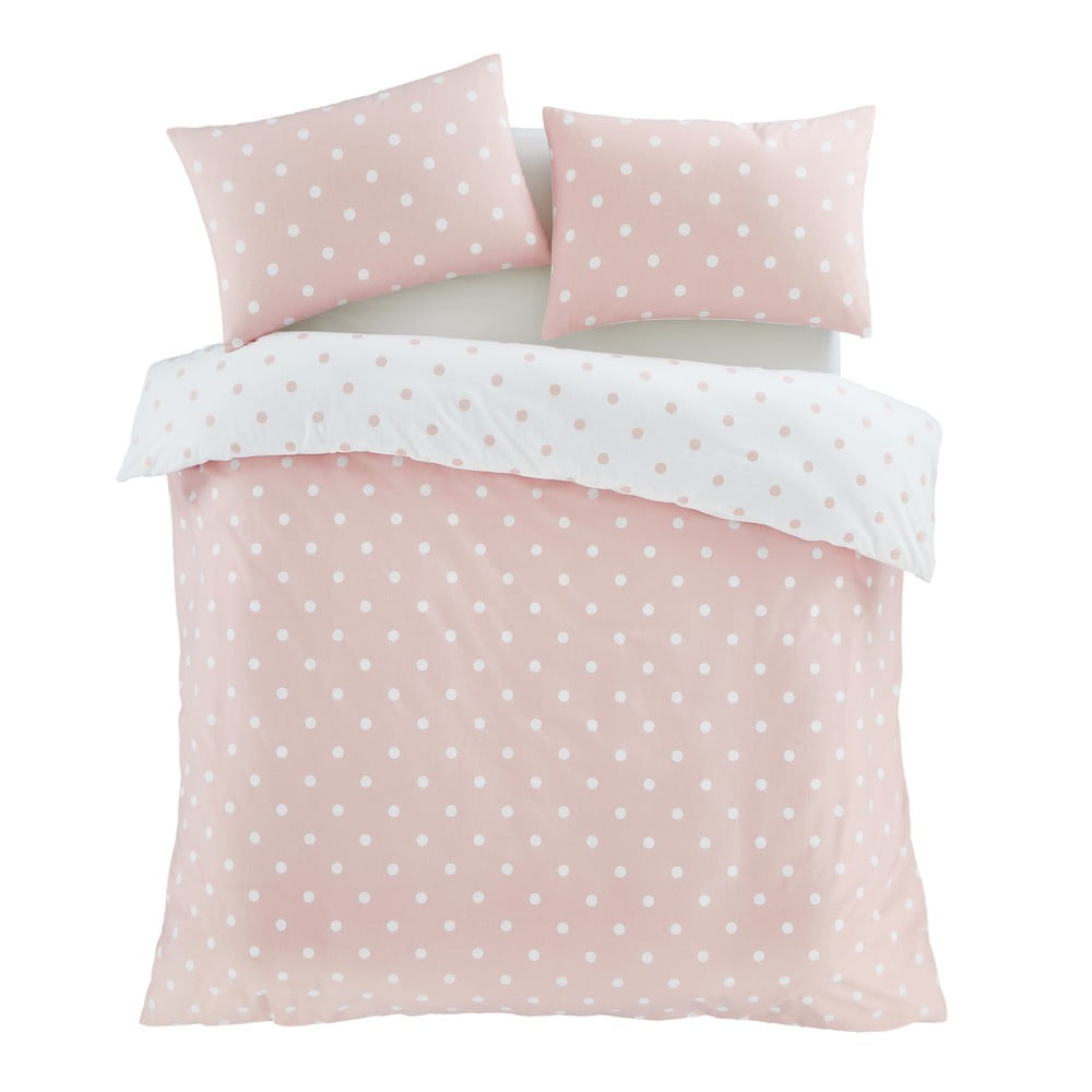 Fehér-rózsaszín kétszemélyes-hosszabbított flanel ágyneműhuzat 230x220 cm Polka Dot – Catherine Lansfield