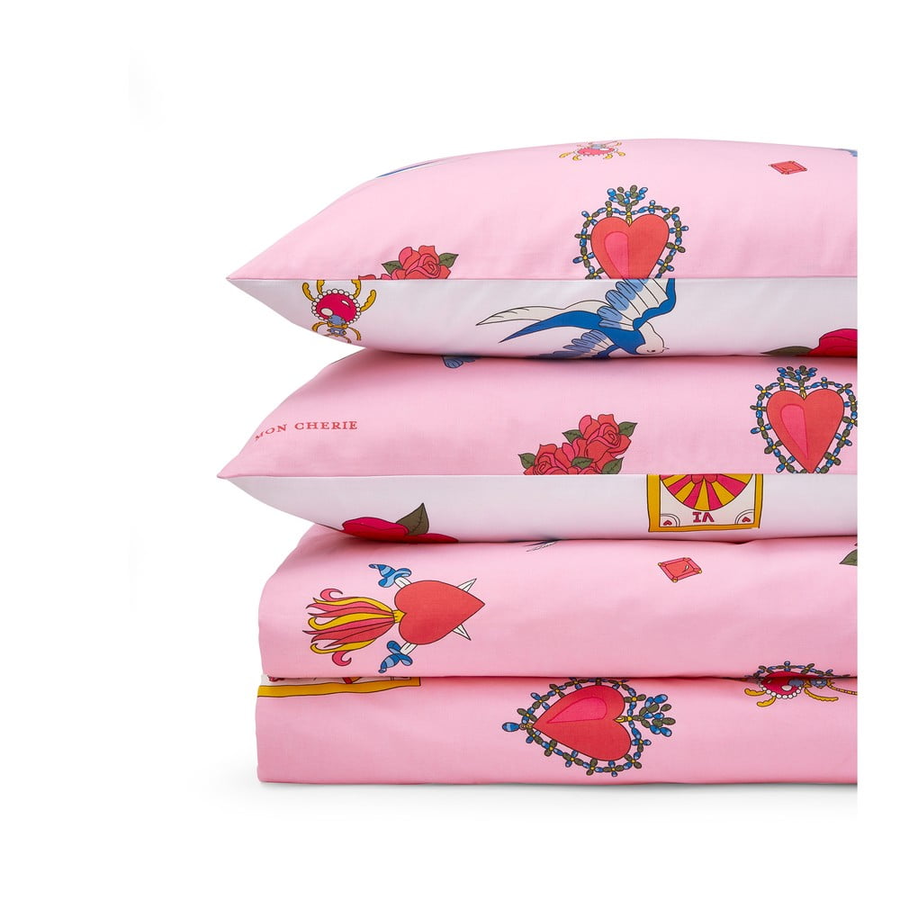 Fehér-rózsaszín kétszemélyes pamut ágyneműhuzat 200x200 cm Mon Coeur – Their Nibs