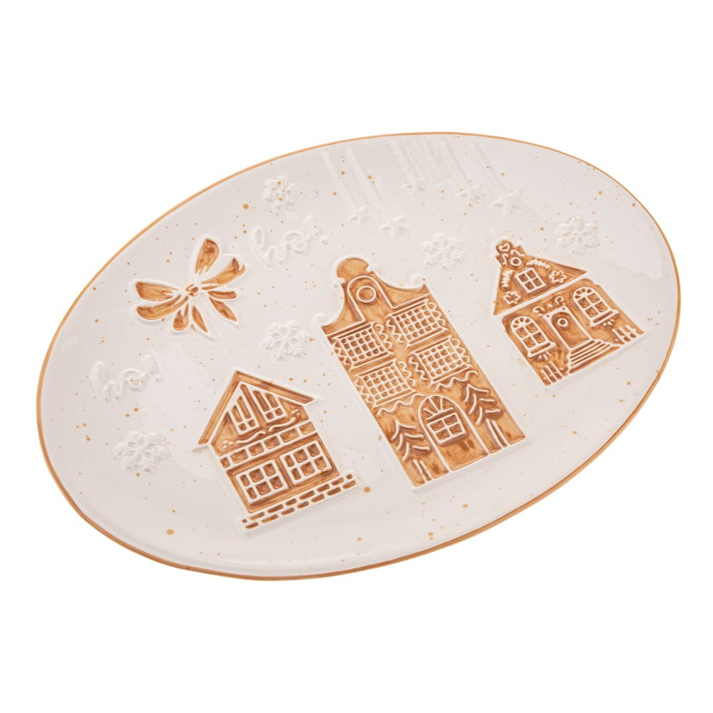 Fehér szervírozó kerámia tányér karácsonyi mintával Christmas cottage – Dakls