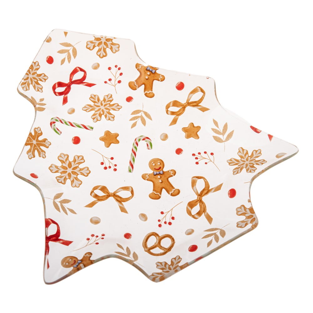 Fehér szervírozó üveg tányér karácsonyi mintával Gingerbread – Dakls