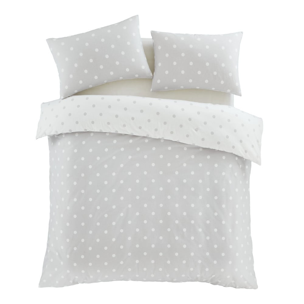 Fehér-szürke kétszemélyes-hosszabbított flanel ágyneműhuzat 230x220 cm Polka Dot – Catherine Lansfield