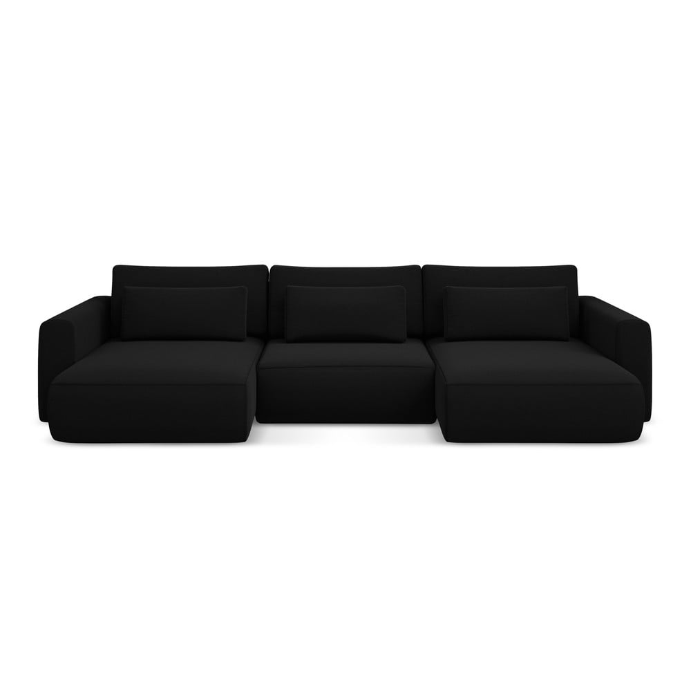 Fekete bársony kinyitható-tárolóhelyes (U alakú) sarokkanapé Kapua – Makamii