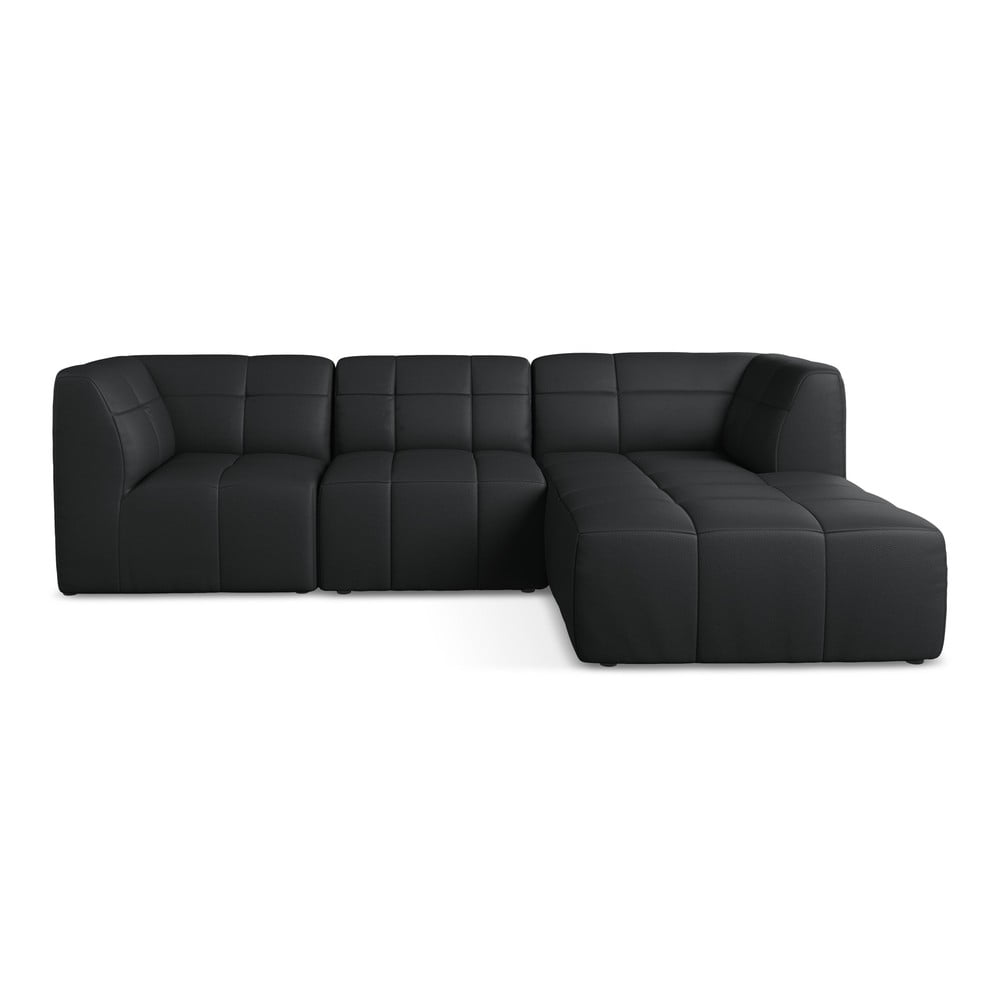 Fekete bőrutánzat sarokkanapé (jobb oldali-heverő résszel) Aloha – Makamii