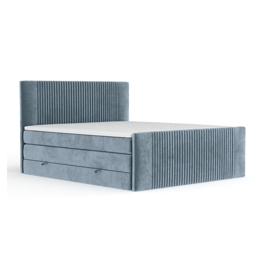 Kék ágyneműtartós boxspring ágy 200x200 cm Bergamo – Maison de Rêve