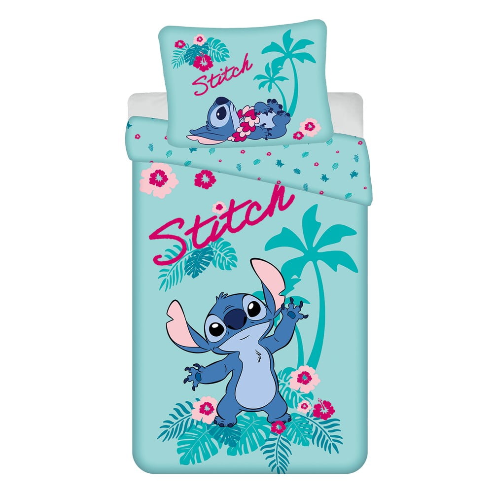 Kék egyszemélyes pamut gyerek ágyneműhuzat 140x200 cm Lilo a Stitch "Hawaii"  – Jerry Fabrics