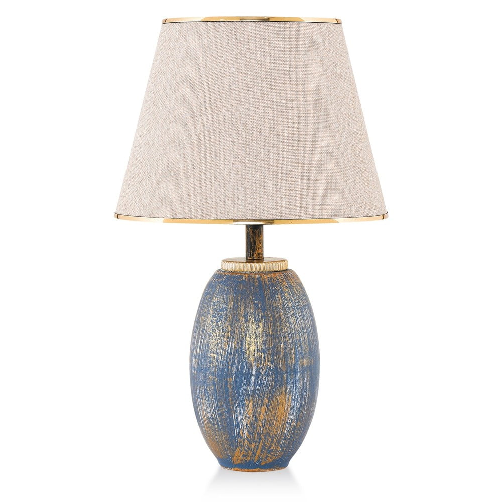 Kék-krémszínű asztali lámpa textil búrával (magasság 50 cm) Yakamoz – Opviq lights
