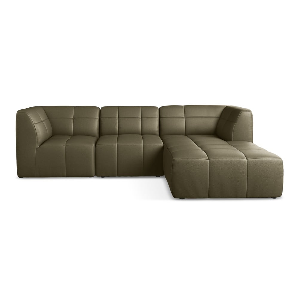 Khaki bőrutánzat sarokkanapé (jobb oldali-heverő résszel) Aloha – Makamii