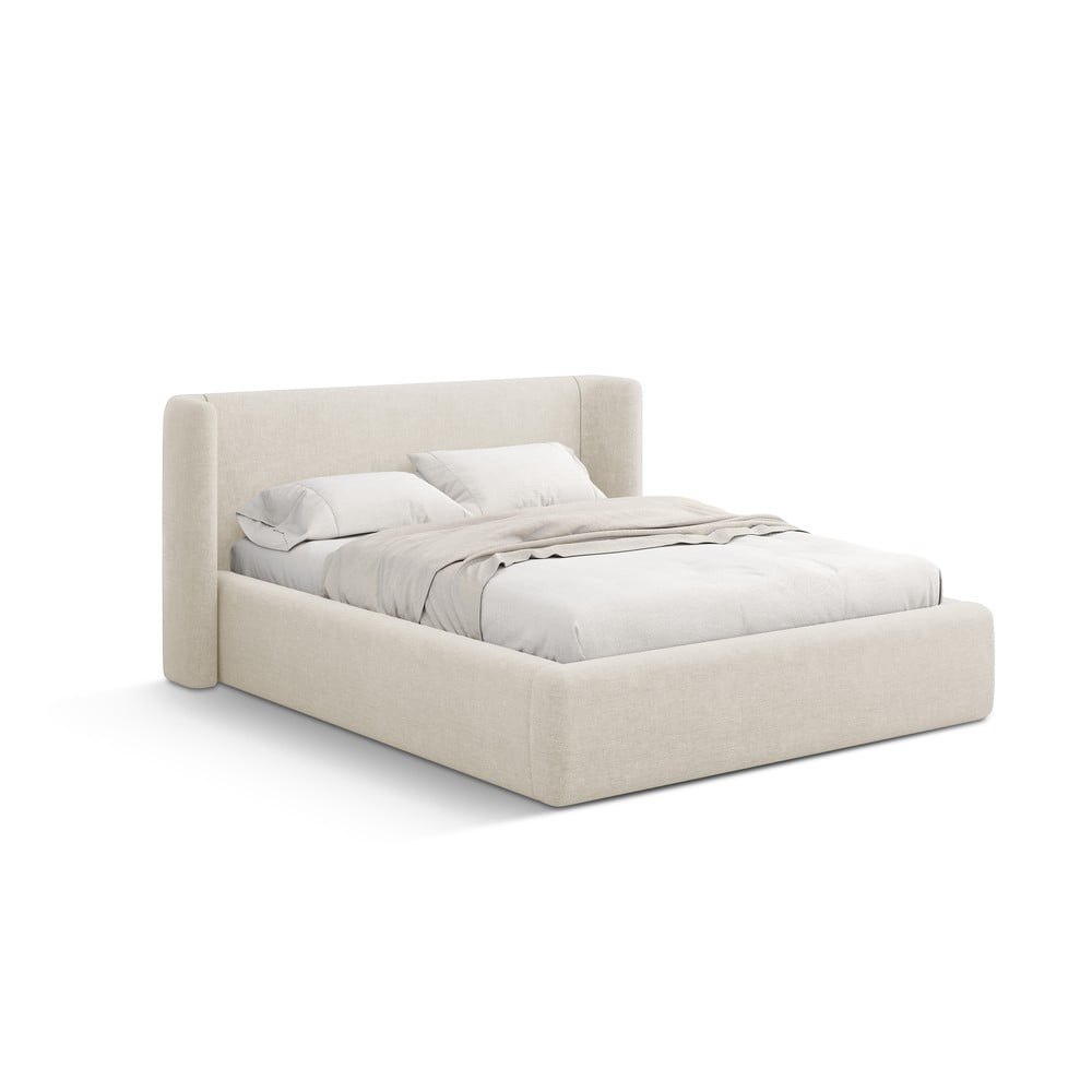 Krémszínű kárpitozott ágyneműtartós franciaágy ágyráccsal 160x200 cm Jason – Windsor & Co Sofas