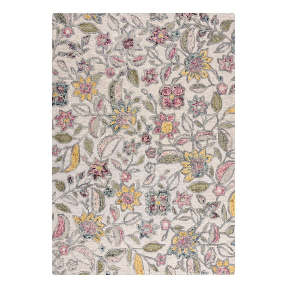 Krémszínű kézi szövésű gyapjú szőnyeg 120x170 cm Tania Floral – Flair Rugs