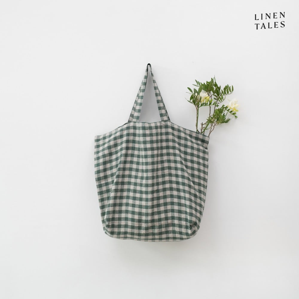 Len bevásárlótáska Forest Green Gingham – Linen Tales