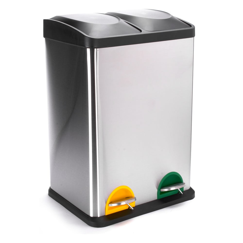 Matt ezüstszínű acél szelektív pedálos szemetes 2x20 l   Tri Selectif – MSV