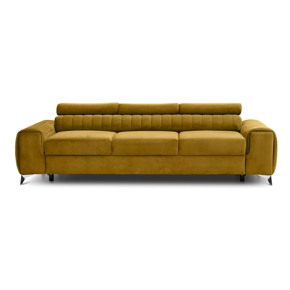 Mustársárga bársony kinyitható kanapé 261 cm Laurence – ELTAP