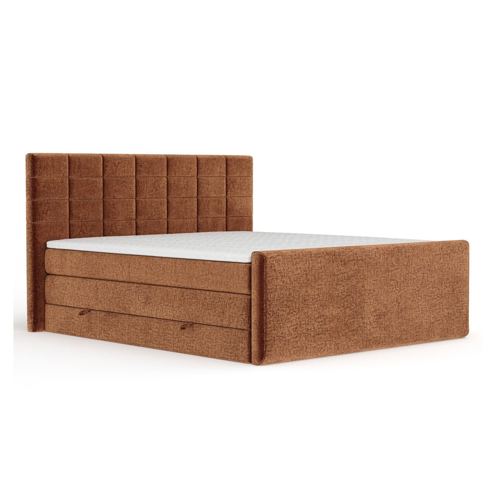 Narancssárga ágyneműtartós boxspring ágy 200x200 cm Ava – Maison de Rêve