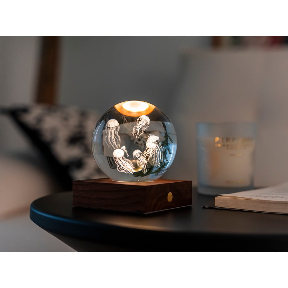 Natúr színű LED asztali lámpa üveg búrával (magasság 8 cm) Amber – Gingko