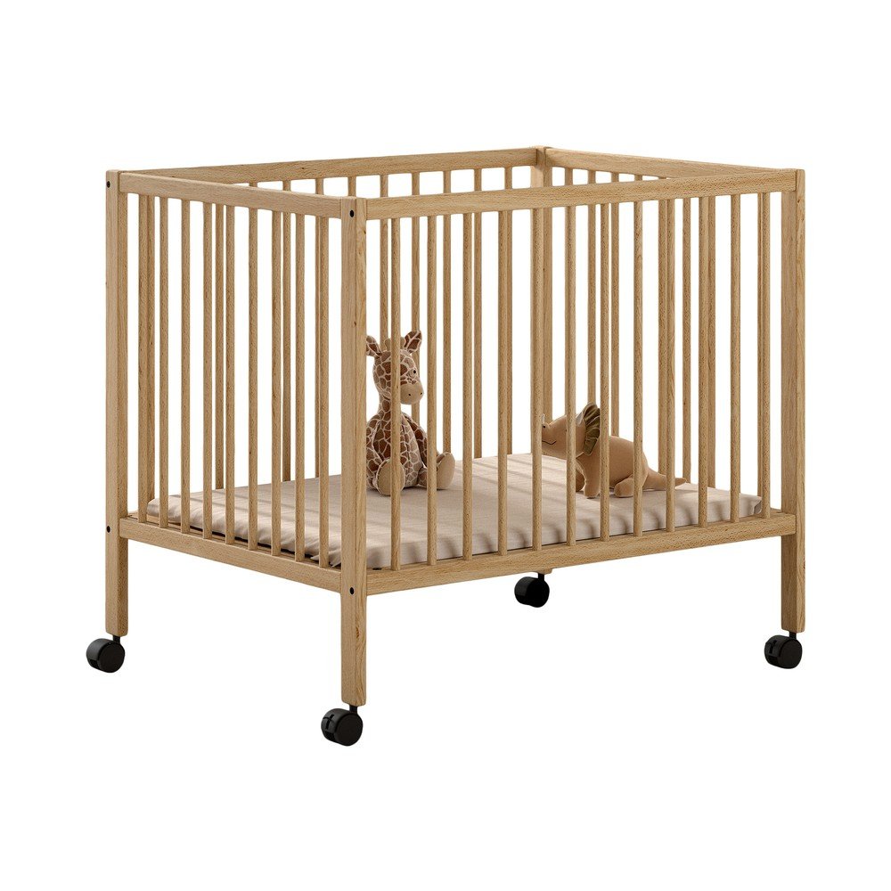 Natúr színű bükkfa gurulós járóka állítható magassággal 95x75 cm Dino – Vipack