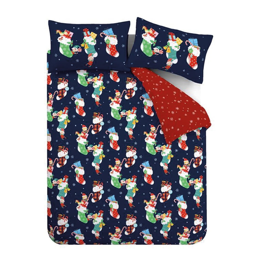 Piros-kék egyszemélyes gyerek ágyneműhuzat 135x200 cm Christmas Elves – Catherine Lansfield