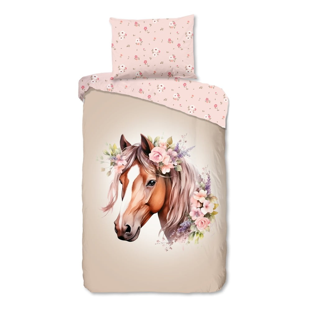 Rózsaszín-barna egyszemélyes pamut gyerek ágyneműhuzat 140x200 cm Avera – Good Morning