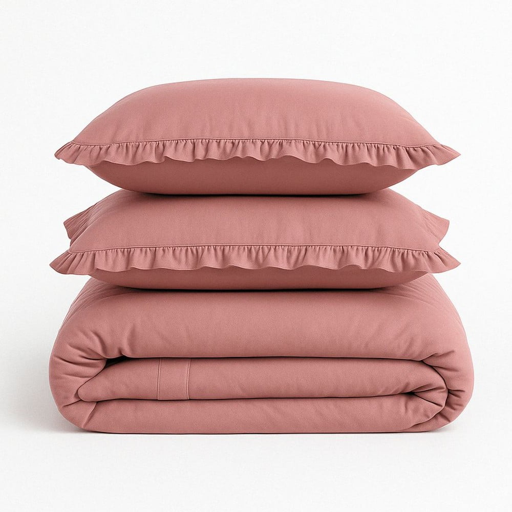 Rózsaszín egyszemélyes renforcé pamut ágyneműhuzat 140x200 cm Ruffle Striped – Mila Home Luxury
