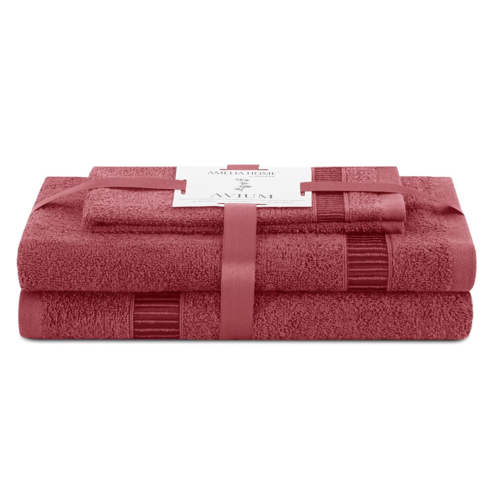 Rózsaszín frottír pamut törölköző és fürdőlepedő készlet 3 db-os Avium – Restilo