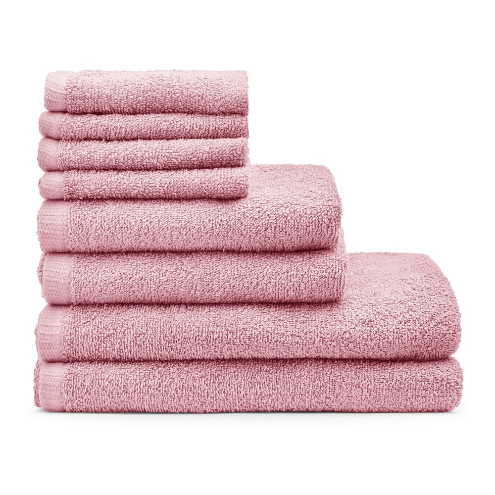 Rózsaszín gyorsan száradó frottír pamut törölköző és fürdőlepedő készlet 8 db-os Quick Dry – Catherine Lansfield