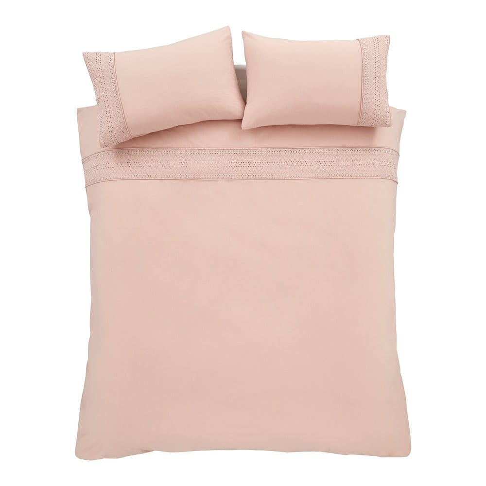 Rózsaszín kétszemélyes-hosszabbított ágyneműhuzat 230x220 cm Broderie Anglaise – Catherine Lansfield