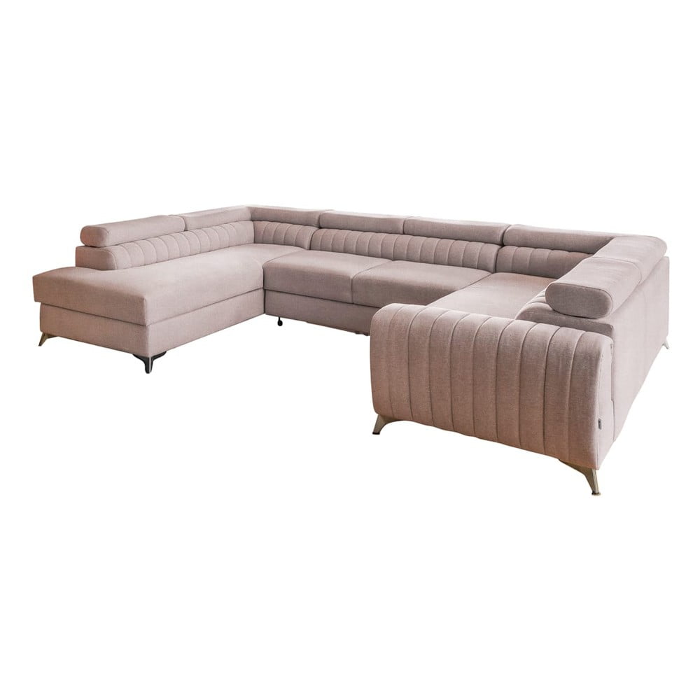 Rózsaszín kinyitható-tárolóhelyes sarokkanapé (bal oldali-U alakú) Louis – ELTAP