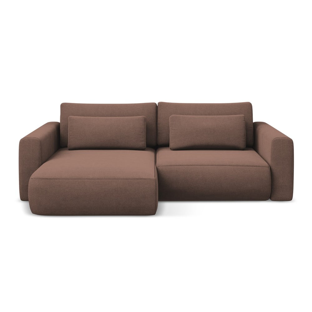 Rózsaszín kinyitható-tárolóhelyes sarokkanapé (bal oldali-heverő résszel) Kapua – Makamii