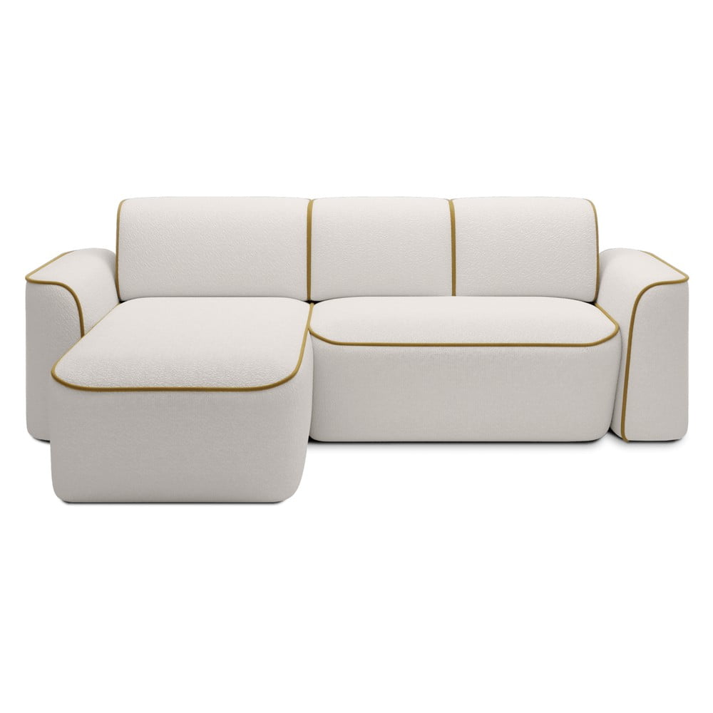 Sárga-krémszínű buklé sarokkanapé (bal oldali-heverő résszel) Ume – ELTAP