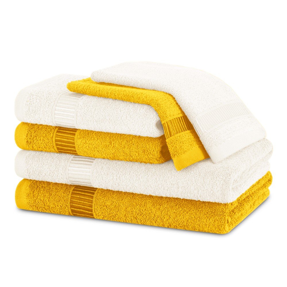 Sárga-krémszínű frottír pamut törölköző és fürdőlepedő készlet 6 db-os Avium – Restilo