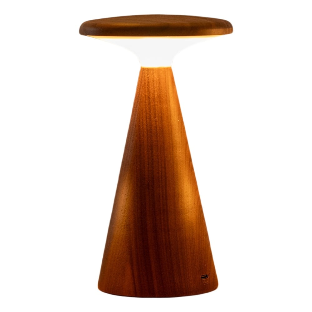 Sötét natúr színű LED asztali lámpa fa búrával (magasság 14 cm) Sylva – Gingko