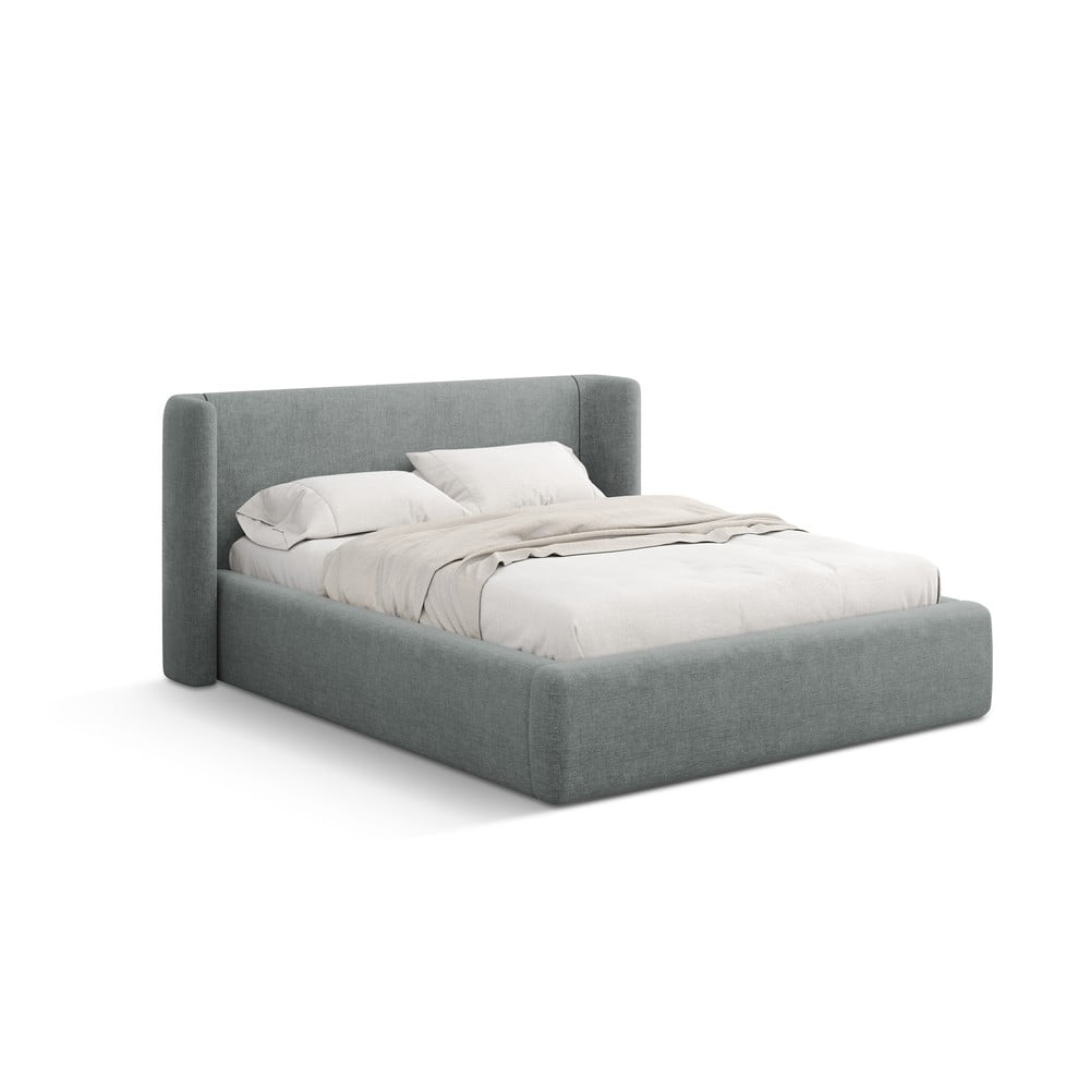 Sötétszürke kárpitozott ágyneműtartós franciaágy ágyráccsal 160x200 cm Jason – Windsor & Co Sofas