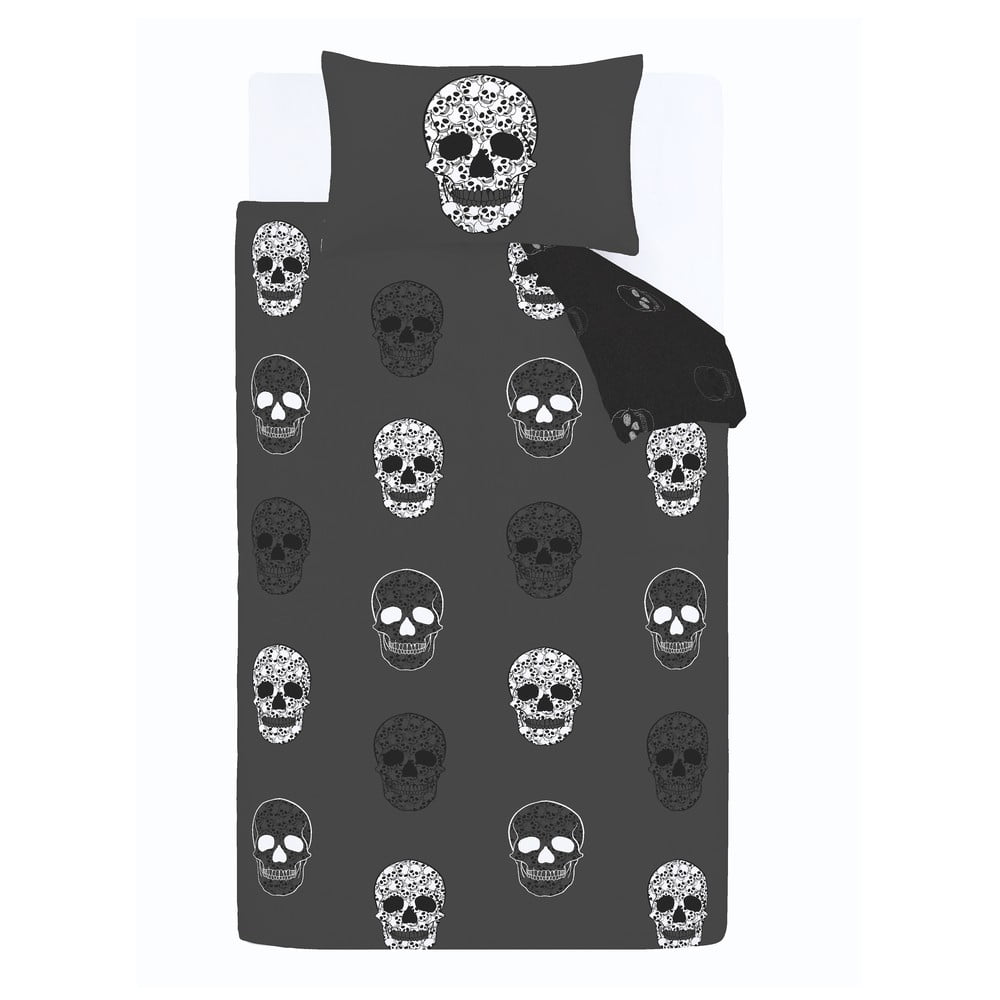 Sötétszürke kétszemélyes gyerek ágyneműhuzat 200x200 cm Skulls – Catherine Lansfield