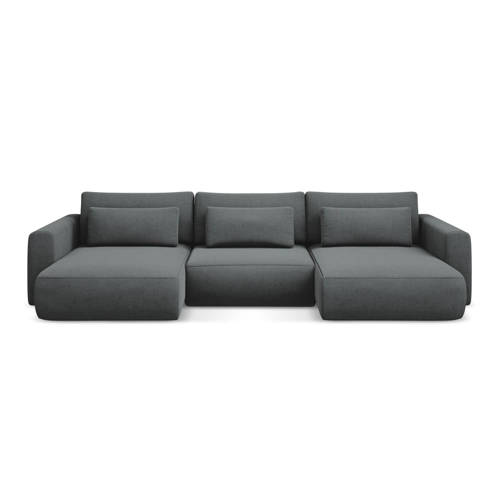 Sötétszürke kinyitható-tárolóhelyes (U alakú) sarokkanapé Kapua – Makamii