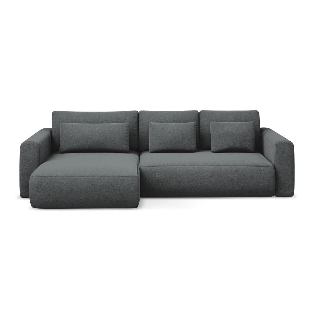 Sötétszürke kinyitható-tárolóhelyes sarokkanapé (bal oldali-heverő résszel) Kapua – Makamii