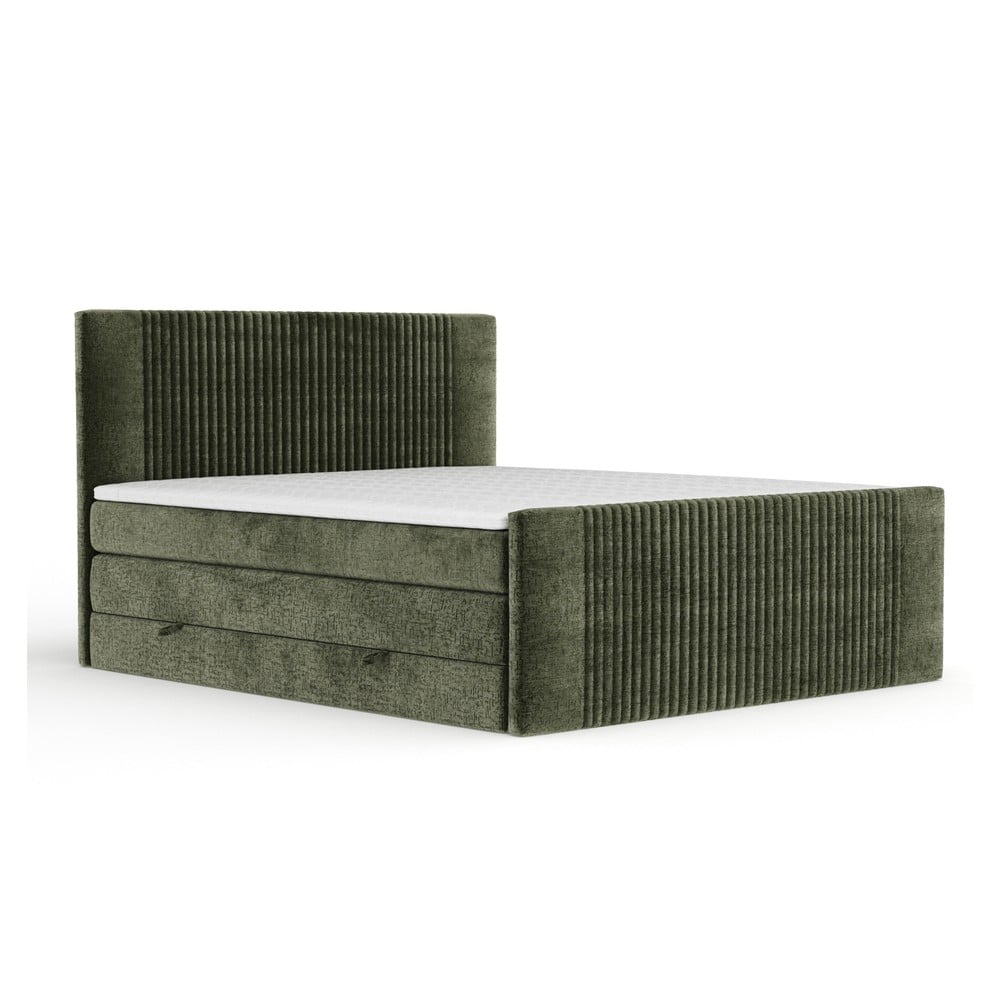 Sötétzöld ágyneműtartós boxspring ágy 160x200 cm Bergamo – Maison de Rêve