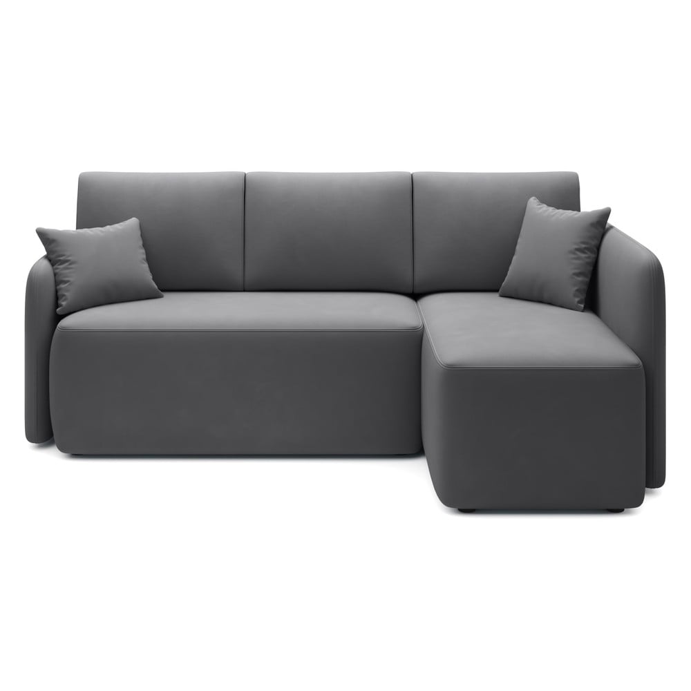 Sötétzöld bársony kinyitható-tárolóhelyes sarokkanapé (jobb oldali-heverő résszel) Hadson – ELTAP