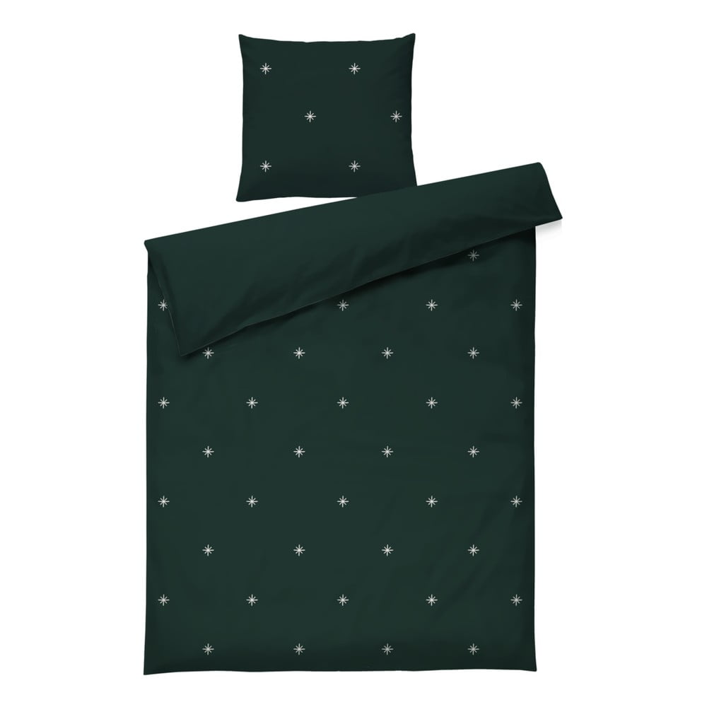 Sötétzöld egyszemélyes pamut-perkál ágyneműhuzat 140x200 cm Christmas Fable – JUNA