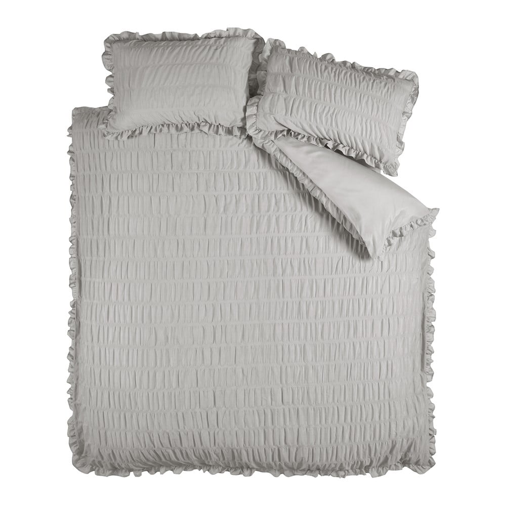 Szürke egyszemélyes krepp ágyneműhuzat 135x200 cm Seersucker Frill – Catherine Lansfield