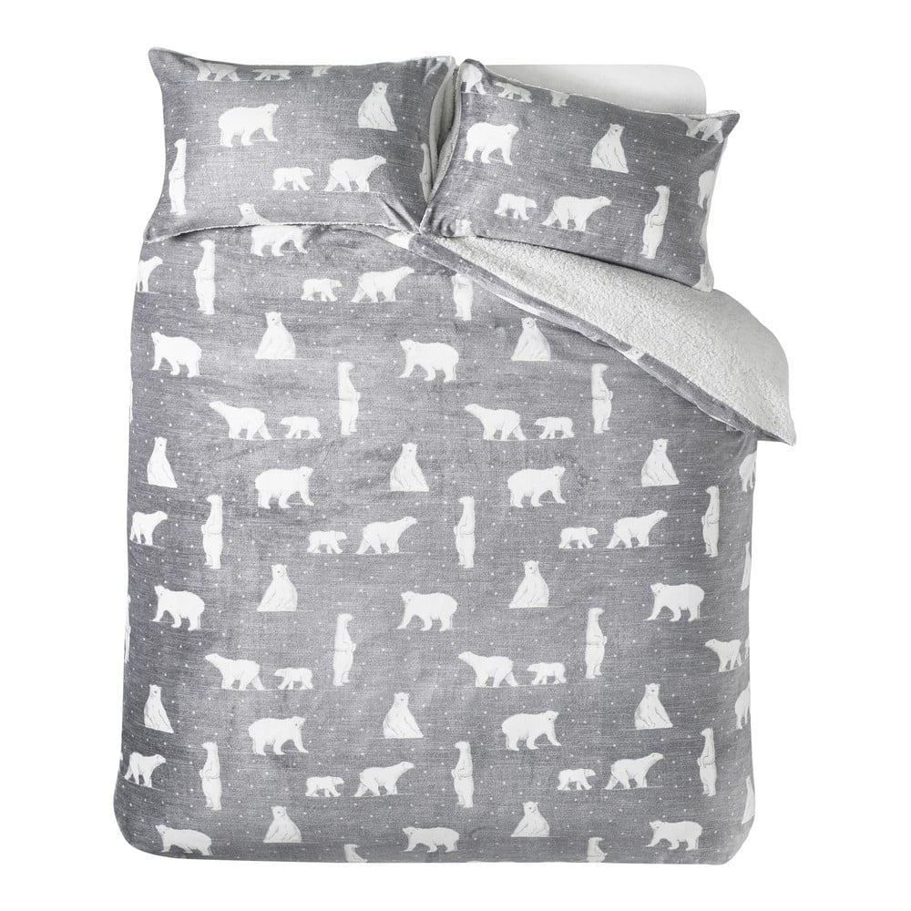 Szürke egyszemélyes sherpa ágyneműhuzat 135x200 cm Cosy Polar Bear – Catherine Lansfield