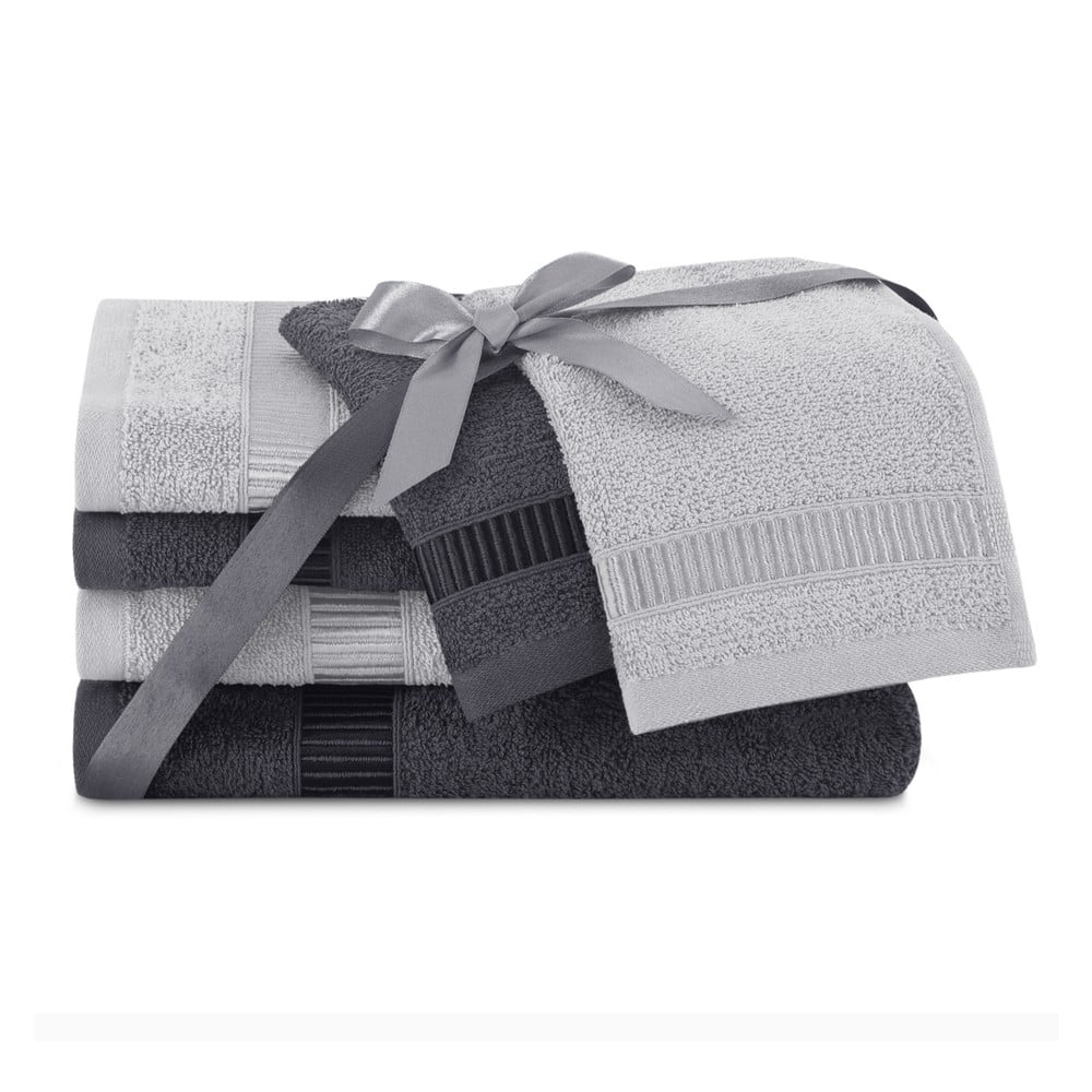 Szürke frottír pamut törölköző és fürdőlepedő készlet 6 db-os Avium – Restilo