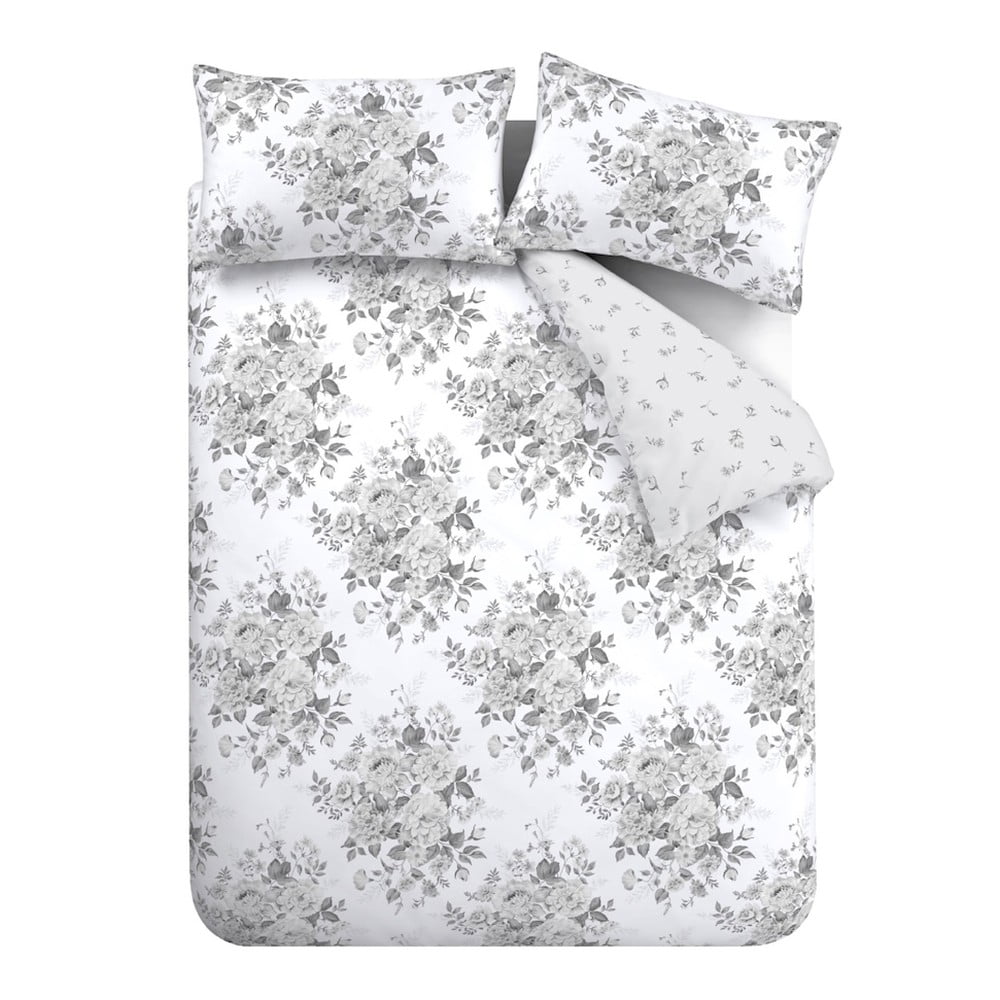 Szürke kétszemélyes ágyneműhuzat 200x200 cm Elinda Floral – Catherine Lansfield