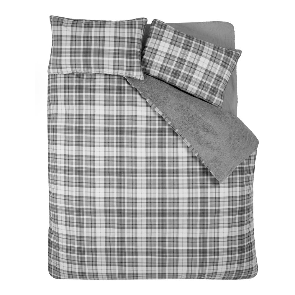 Szürke kétszemélyes-hosszabbított sherpa ágyneműhuzat 230x220 cm Cosy Sherpa Check – Catherine Lansfield